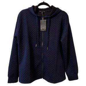 NWT COMO BLACK Medium Navy Quilted Zippered Hoodie